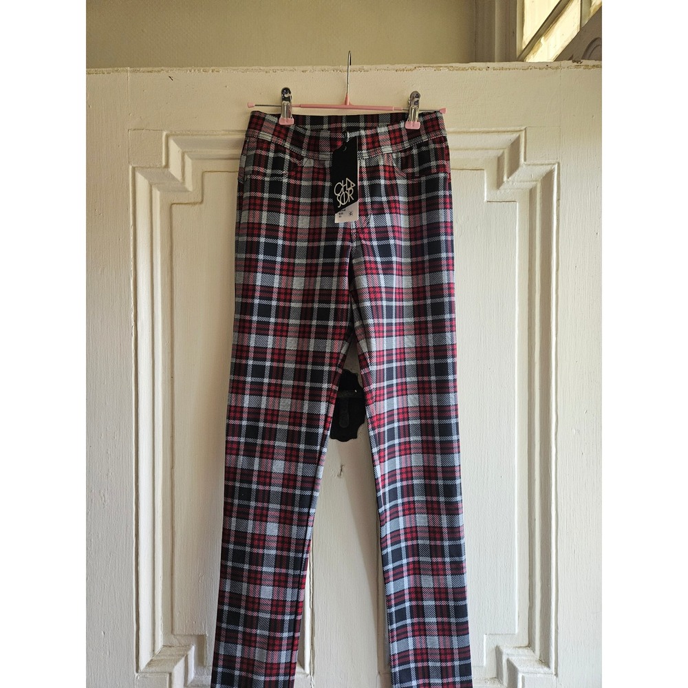 Chaser Red Plaid Skinny Leg Trousers Punk Tartan Pants CW7662-RPLD XS‎ New